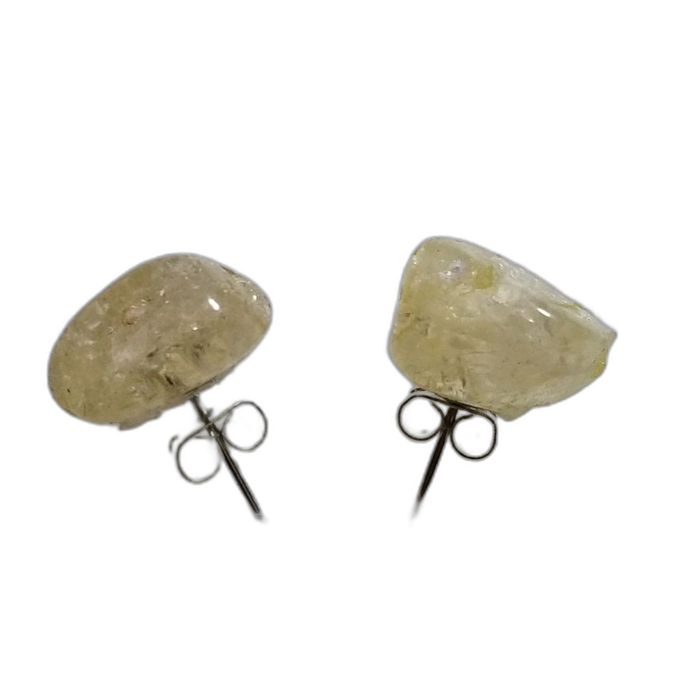 Raw Lucky Citrine Crystal Stone Stud Earrings  1.5"